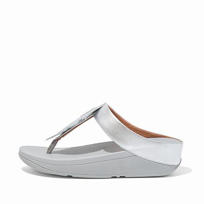 Fitflop Fino Feather Metallic Toe-Post - Sandalen Damen - Silber (UCJ702543)